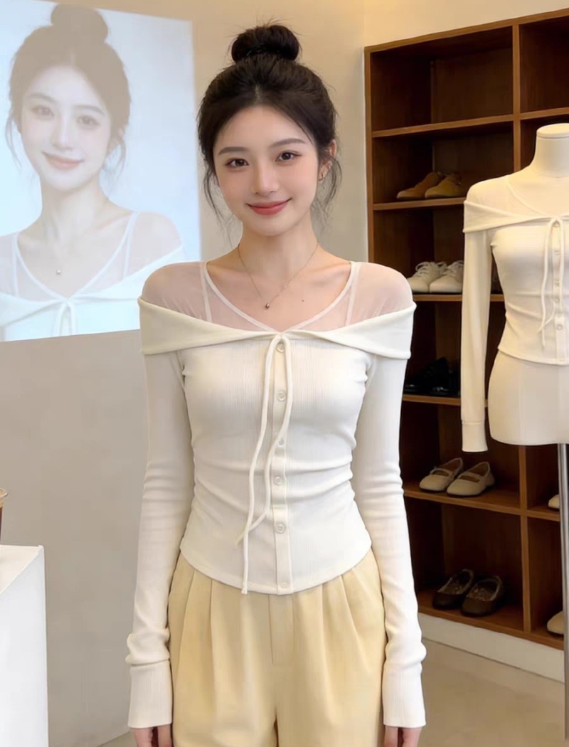 Tender splice Korean style enticement T-shirt for women