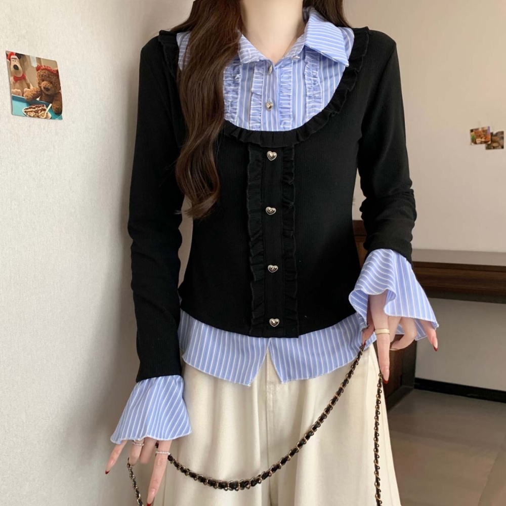 Spring splice shirt knitted all-match tops for women