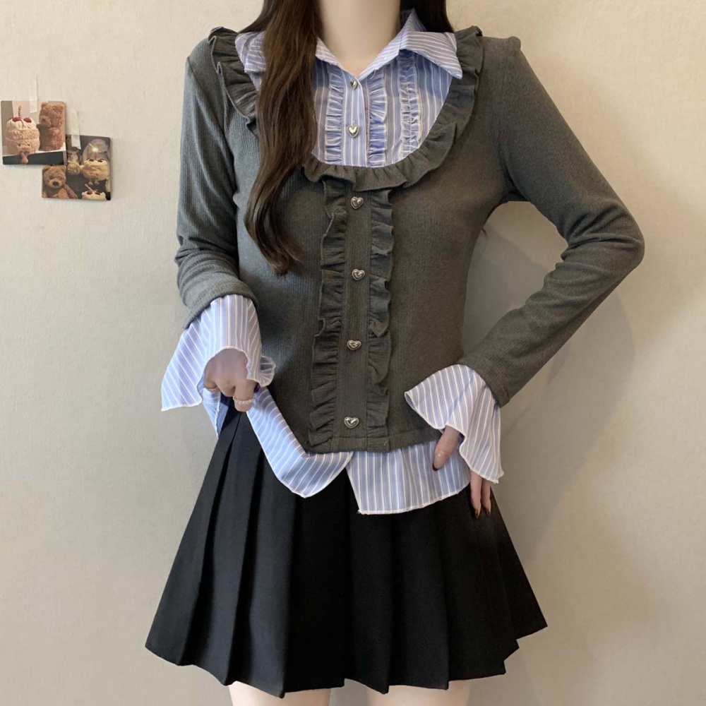 Spring splice shirt knitted all-match tops for women