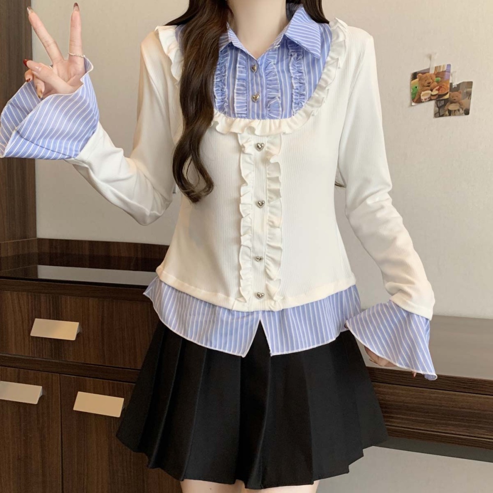 Spring splice shirt knitted all-match tops for women