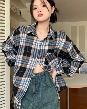 Thick loose lapel shirt sueding plaid spring tops