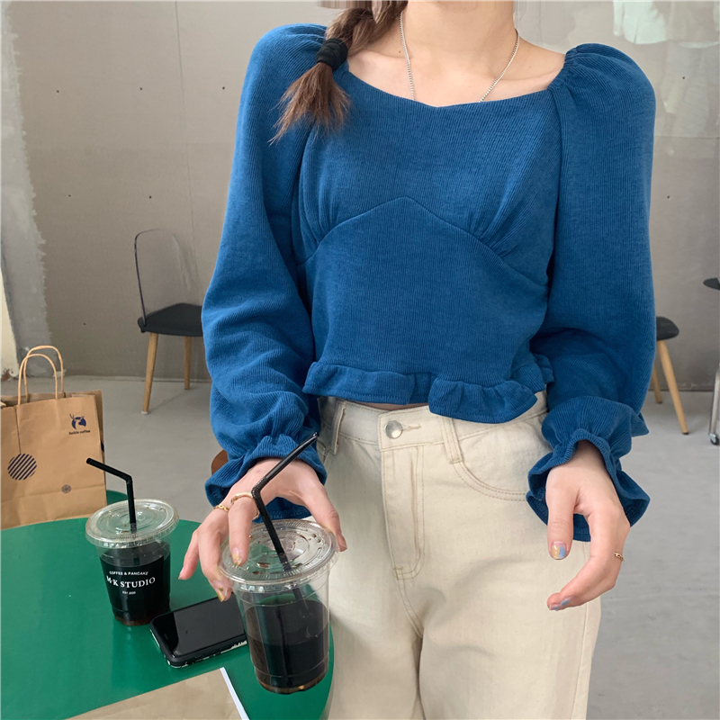 Spring puff sleeve thick short winter shirt for women