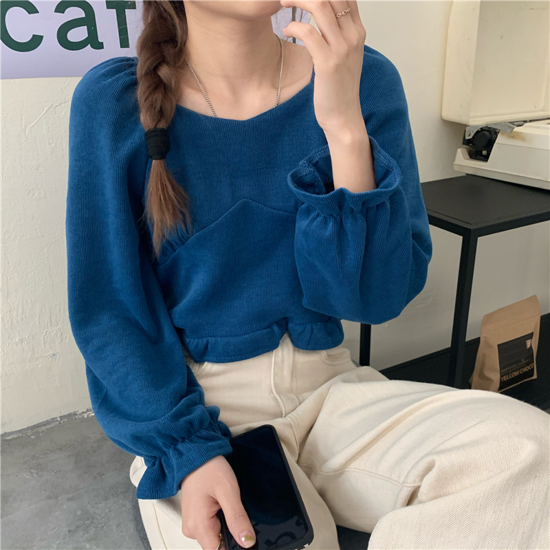 Spring puff sleeve thick short winter shirt for women
