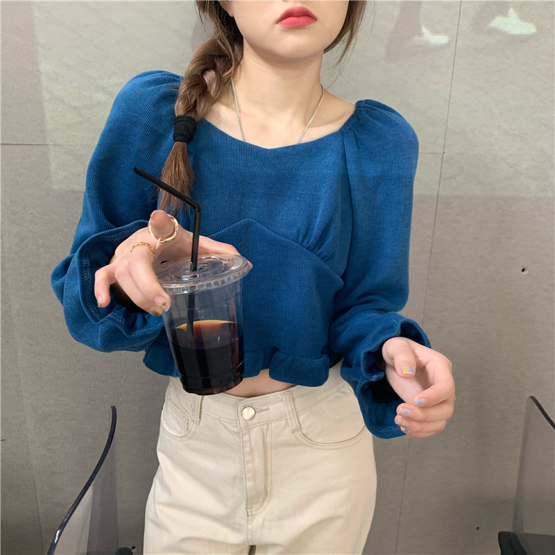 Spring puff sleeve thick short winter shirt for women