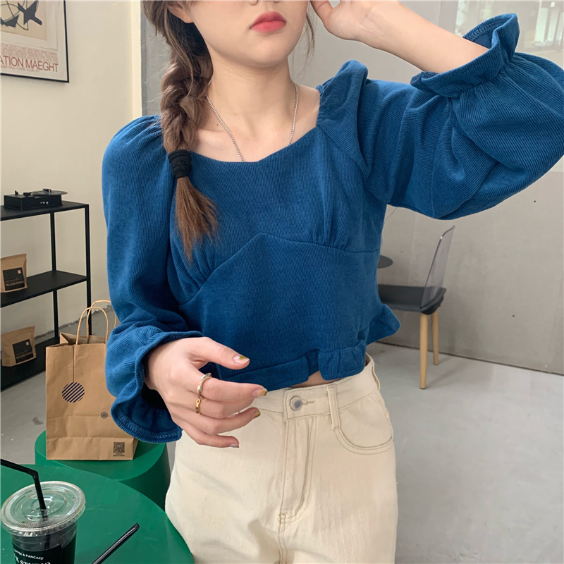 Spring puff sleeve thick short winter shirt for women