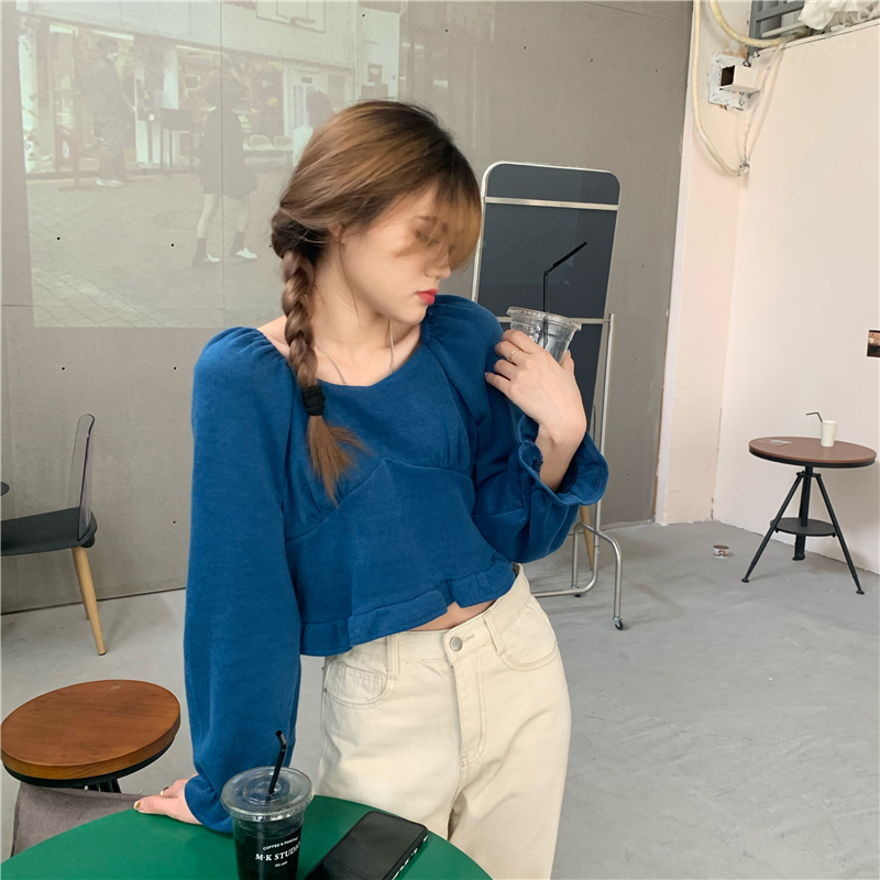 Spring puff sleeve thick short winter shirt for women