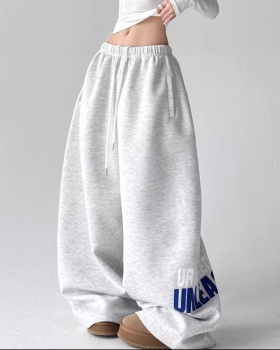 Printing long pants drawstring casual pants for women