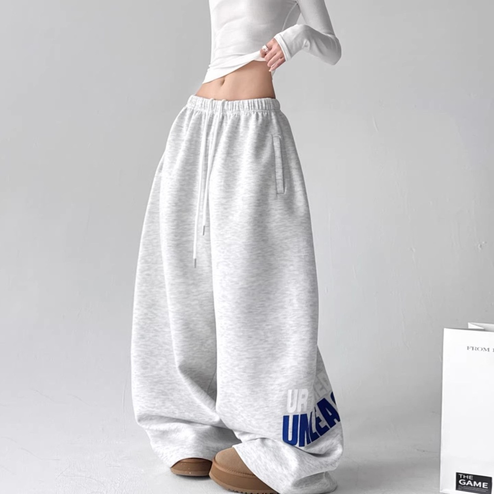 Printing long pants drawstring casual pants for women