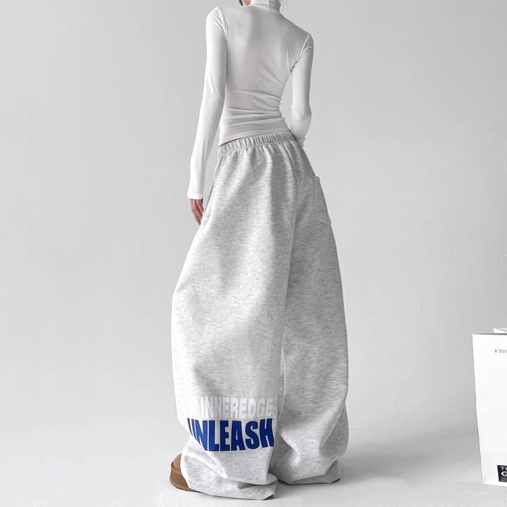 Printing long pants drawstring casual pants for women