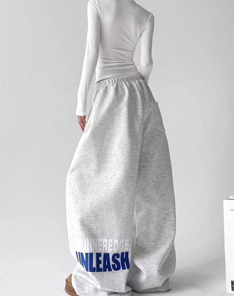 Printing long pants drawstring casual pants for women