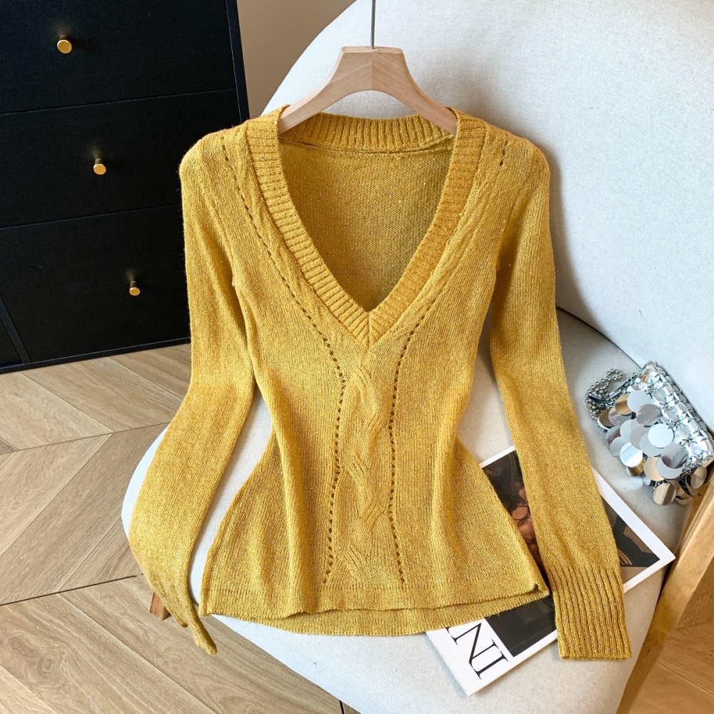Spicegirl slim spring sweater V-neck hollow bottoming shirt