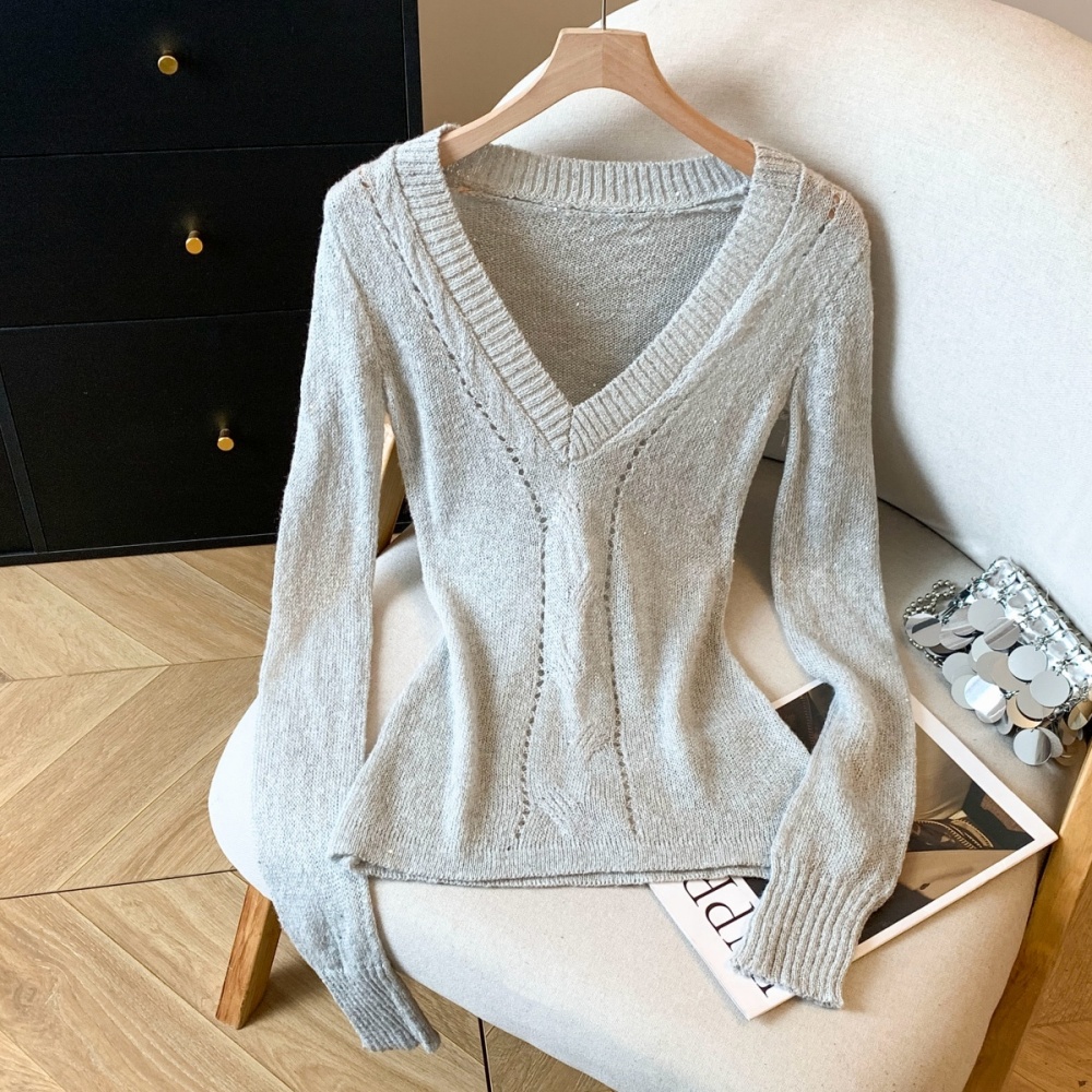 Spicegirl slim spring sweater V-neck hollow bottoming shirt