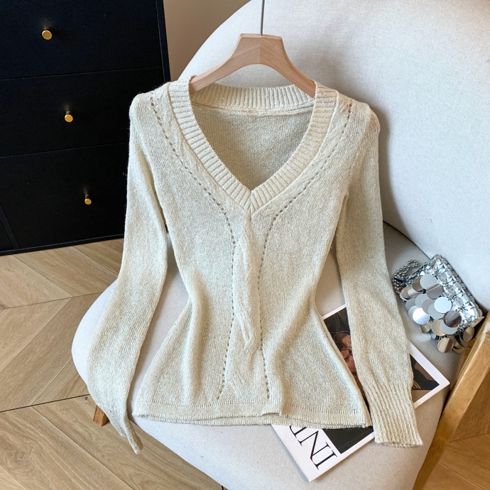 Spicegirl slim spring sweater V-neck hollow bottoming shirt