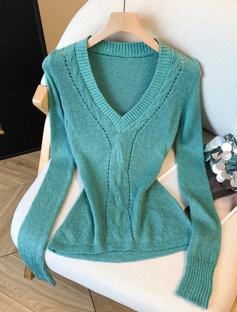 Spicegirl slim spring sweater V-neck hollow bottoming shirt