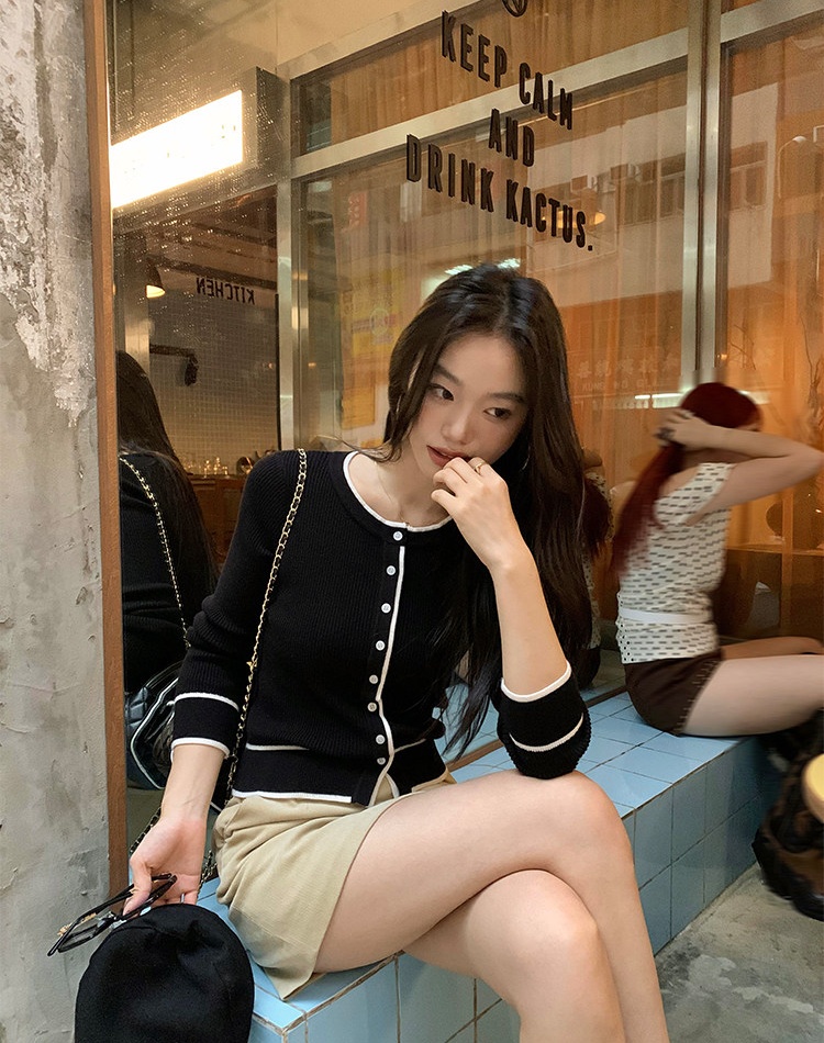 Temperament knitted tops long sleeve cardigan for women