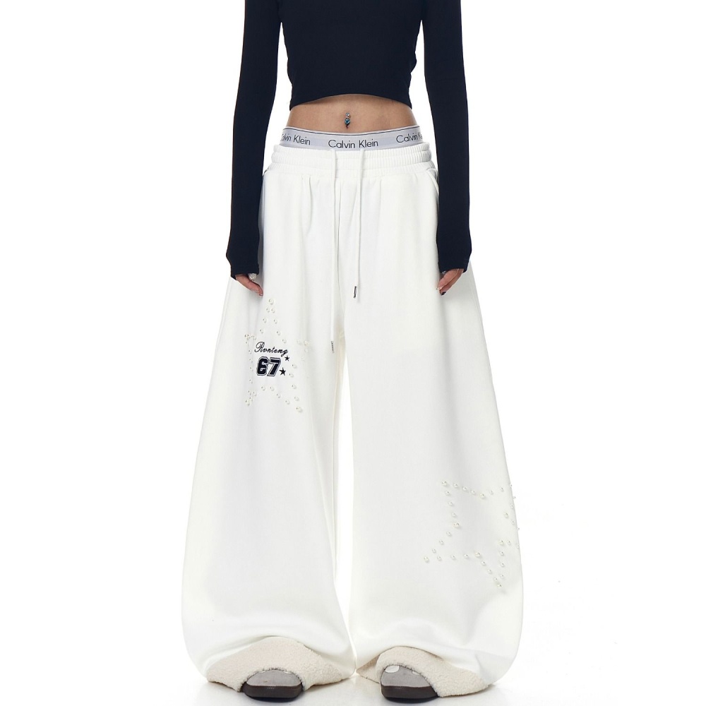 Stars embroidery sweatpants splice long pants for women
