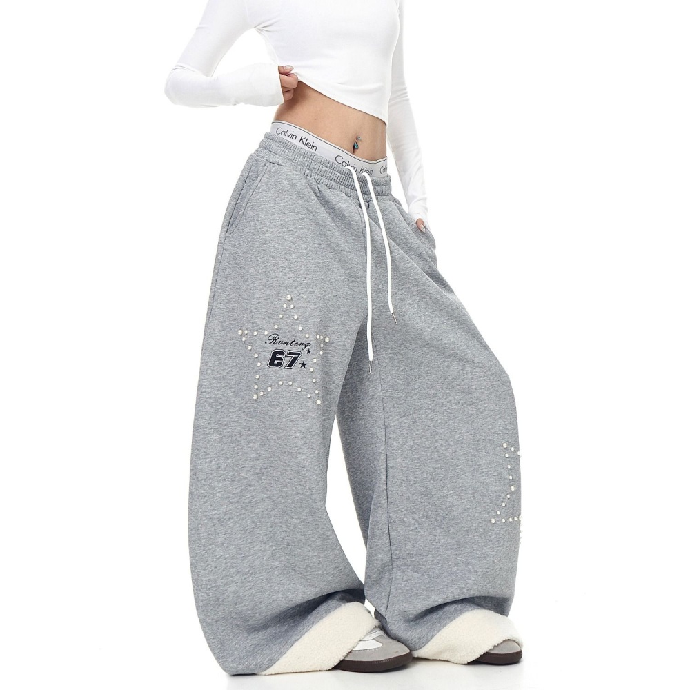 Stars embroidery sweatpants splice long pants for women