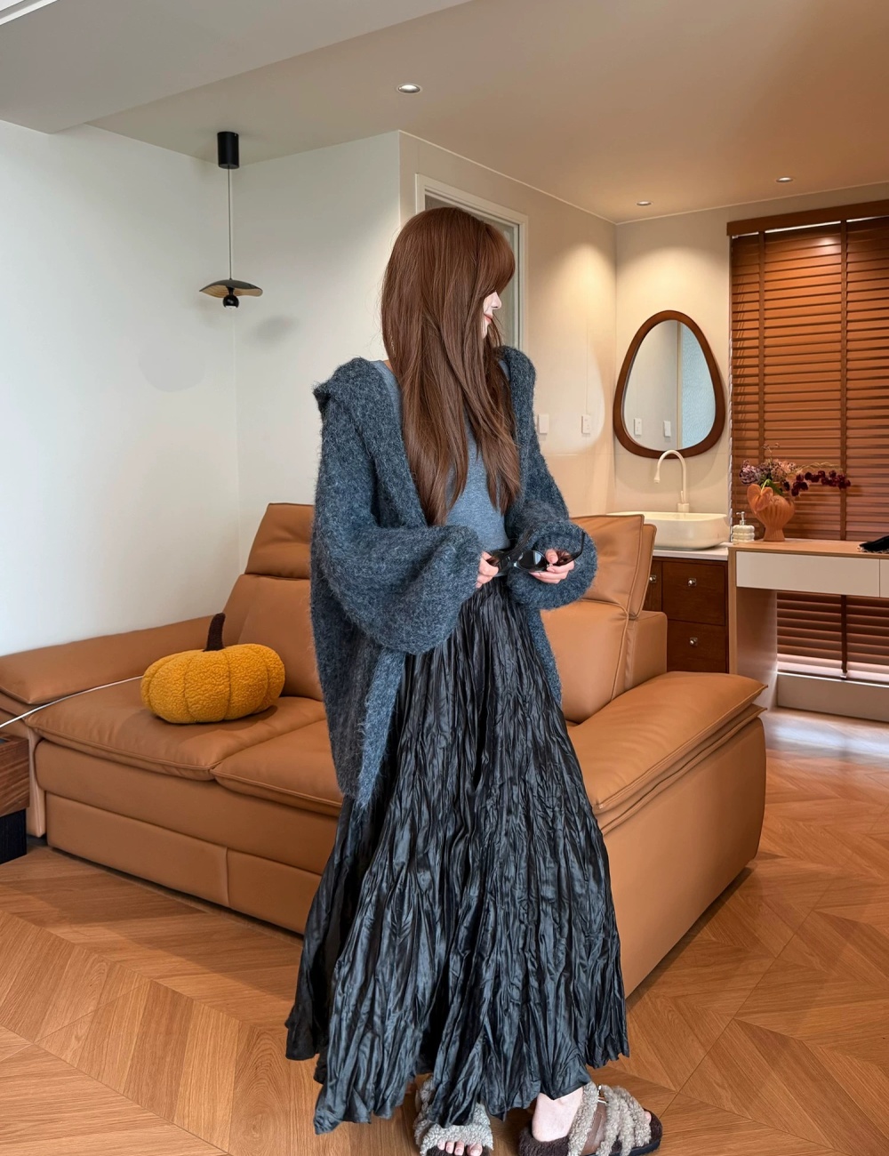 Long temperament long skirt fold A-line skirt for women