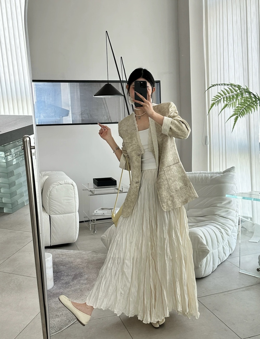 Long temperament long skirt fold A-line skirt for women