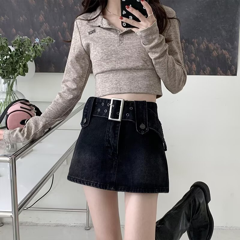 Denim short skirt package hip skirt for women