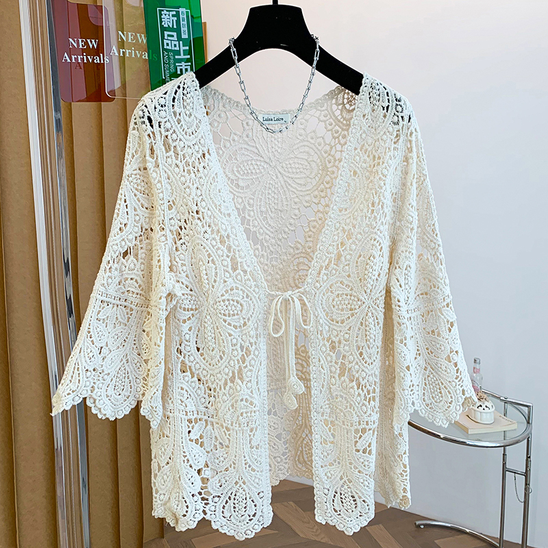 Hollow crochet cardigan spring all-match shawl