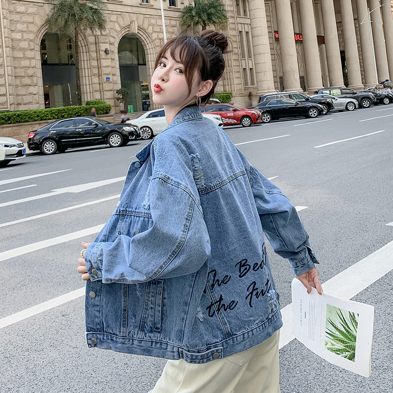 Spring and autumn loose tops embroidery denim coat for women