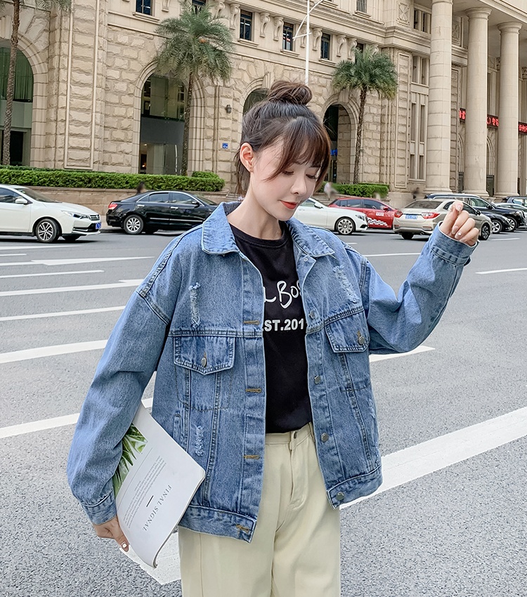 Spring and autumn loose tops embroidery denim coat for women