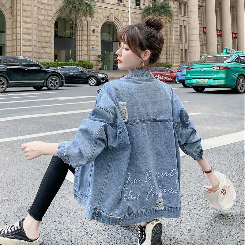 Spring and autumn loose tops embroidery denim coat for women