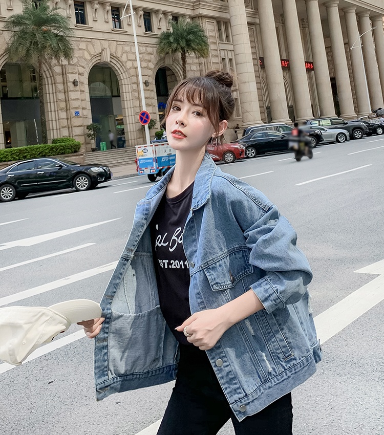 Spring and autumn loose tops embroidery denim coat for women