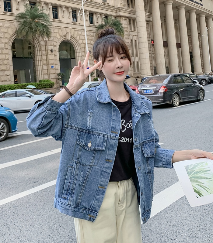 Spring and autumn loose tops embroidery denim coat for women