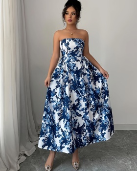 Simple fashion wrapped chest elegant printing Casual dress