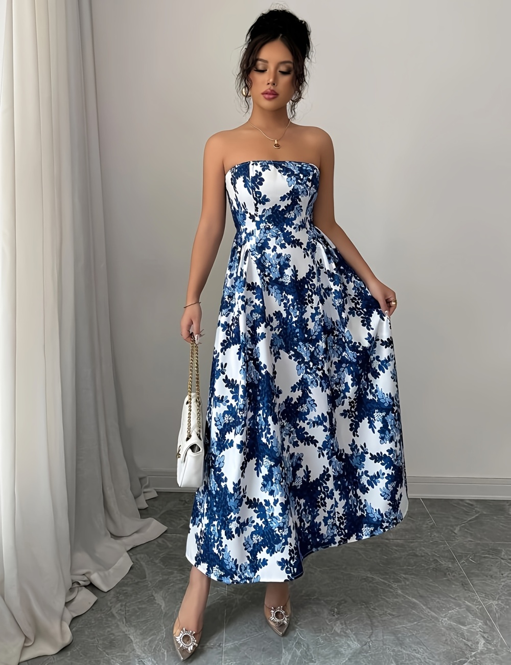 Simple fashion wrapped chest elegant printing Casual dress