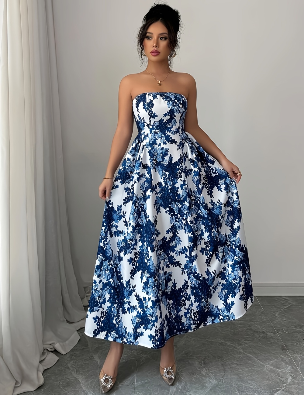 Simple fashion wrapped chest elegant printing Casual dress