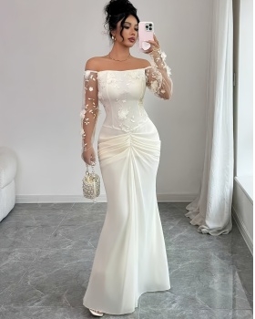 Embroidered fold fashion strapless dress for women