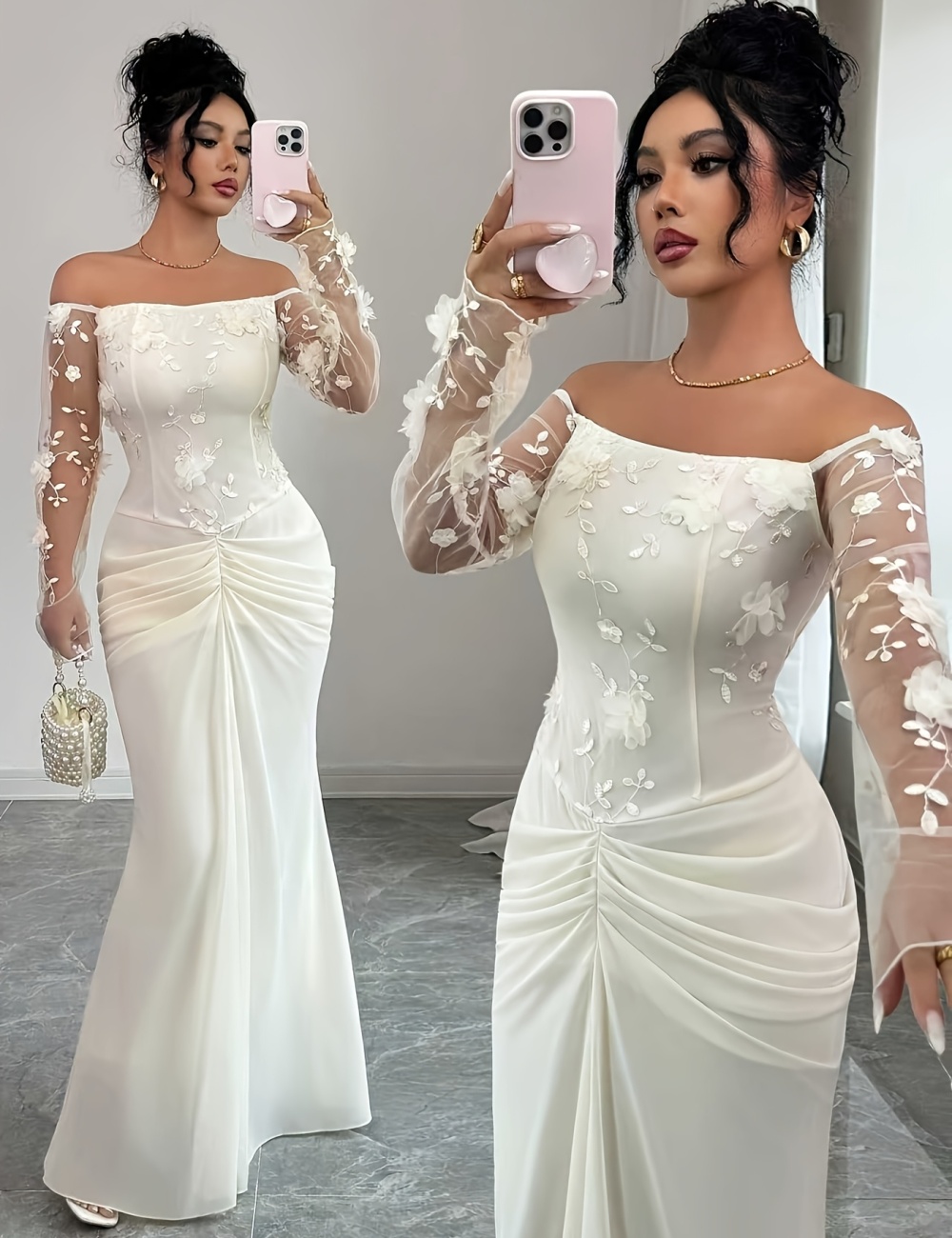 Embroidered fold fashion strapless dress for women