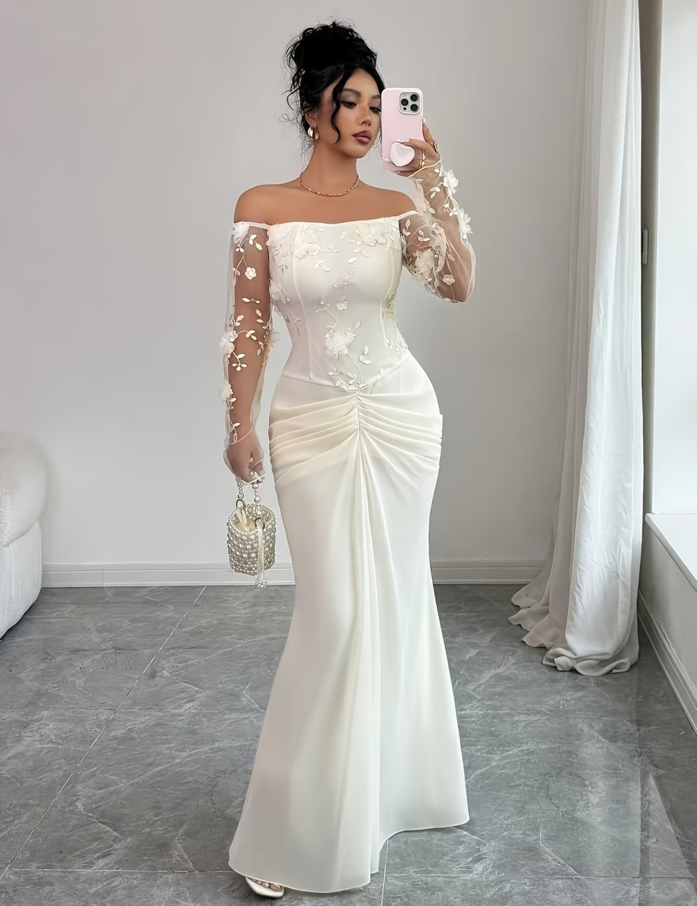 Embroidered fold fashion strapless dress for women