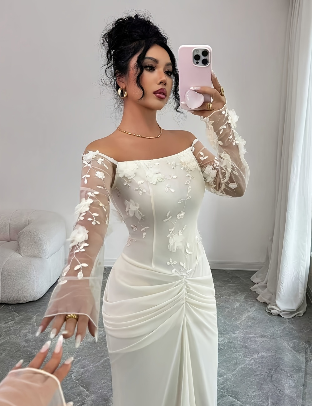 Embroidered fold fashion strapless dress for women