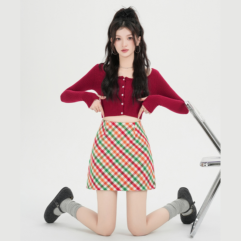 High waist short skirt woolen skirt for women