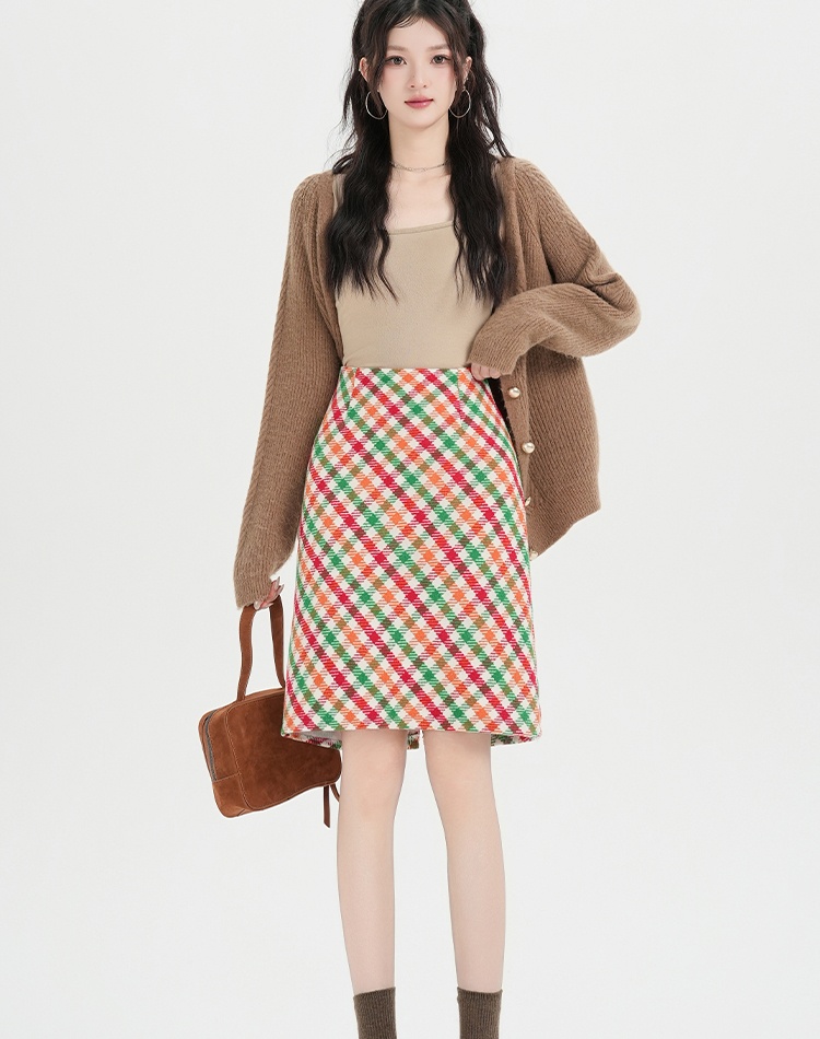 Korean style woolen short skirt rainbow skirt for women