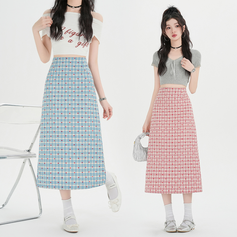 Heart all-match spring and summer split skirt for women