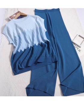 Mixed colors wide leg pants slim sweater 2pcs set