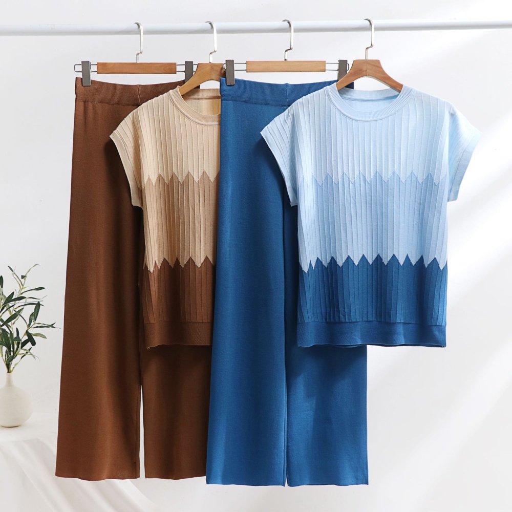 High waist long pants summer sweater 2pcs set
