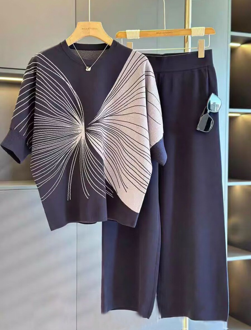 Fashion short sleeve wide leg pants 2pcs set for women