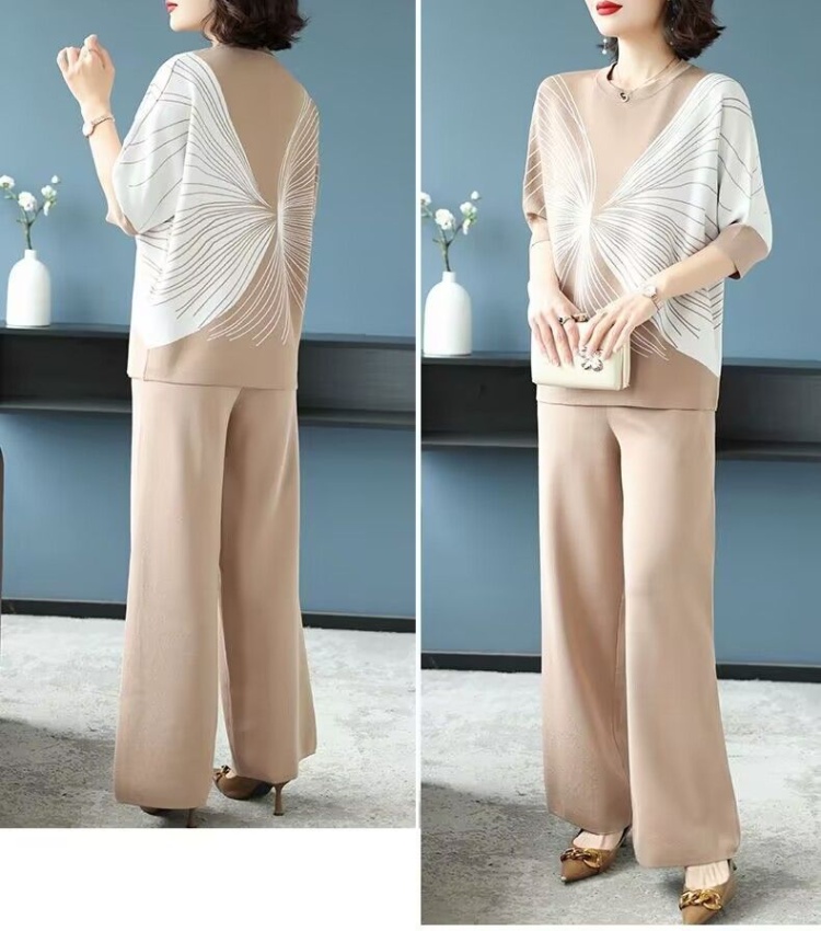 Fashion short sleeve wide leg pants 2pcs set for women