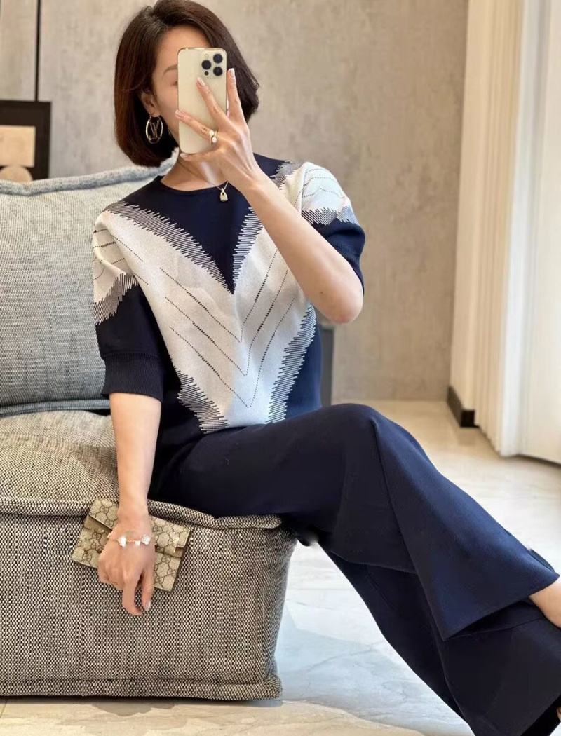 Loose summer knitted large yard tops 2pcs set for women