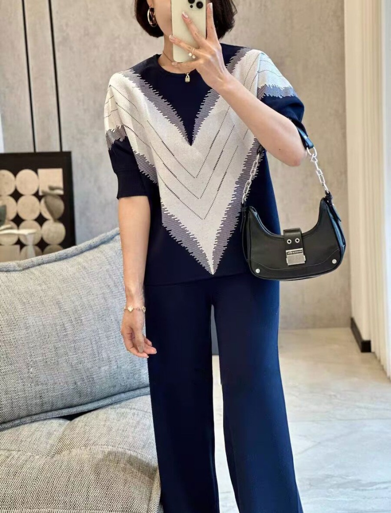 Loose summer knitted large yard tops 2pcs set for women
