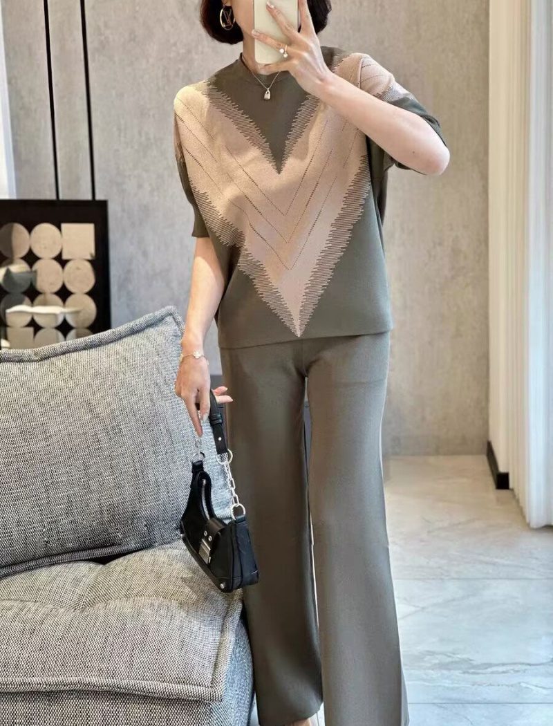 Loose summer knitted large yard tops 2pcs set for women