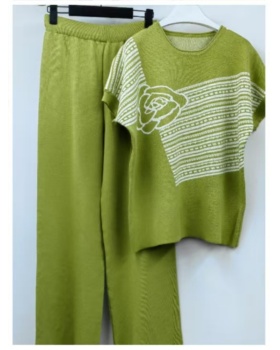 Jacquard France style long pants summer sweater a set