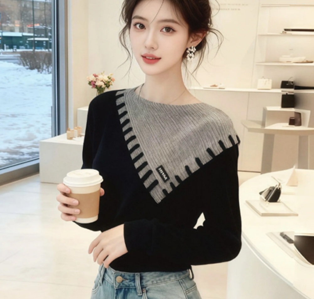 Irregular loose bottoming shirt slim sweater for women