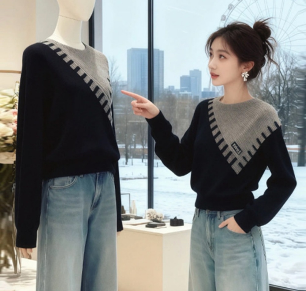 Irregular loose bottoming shirt slim sweater for women